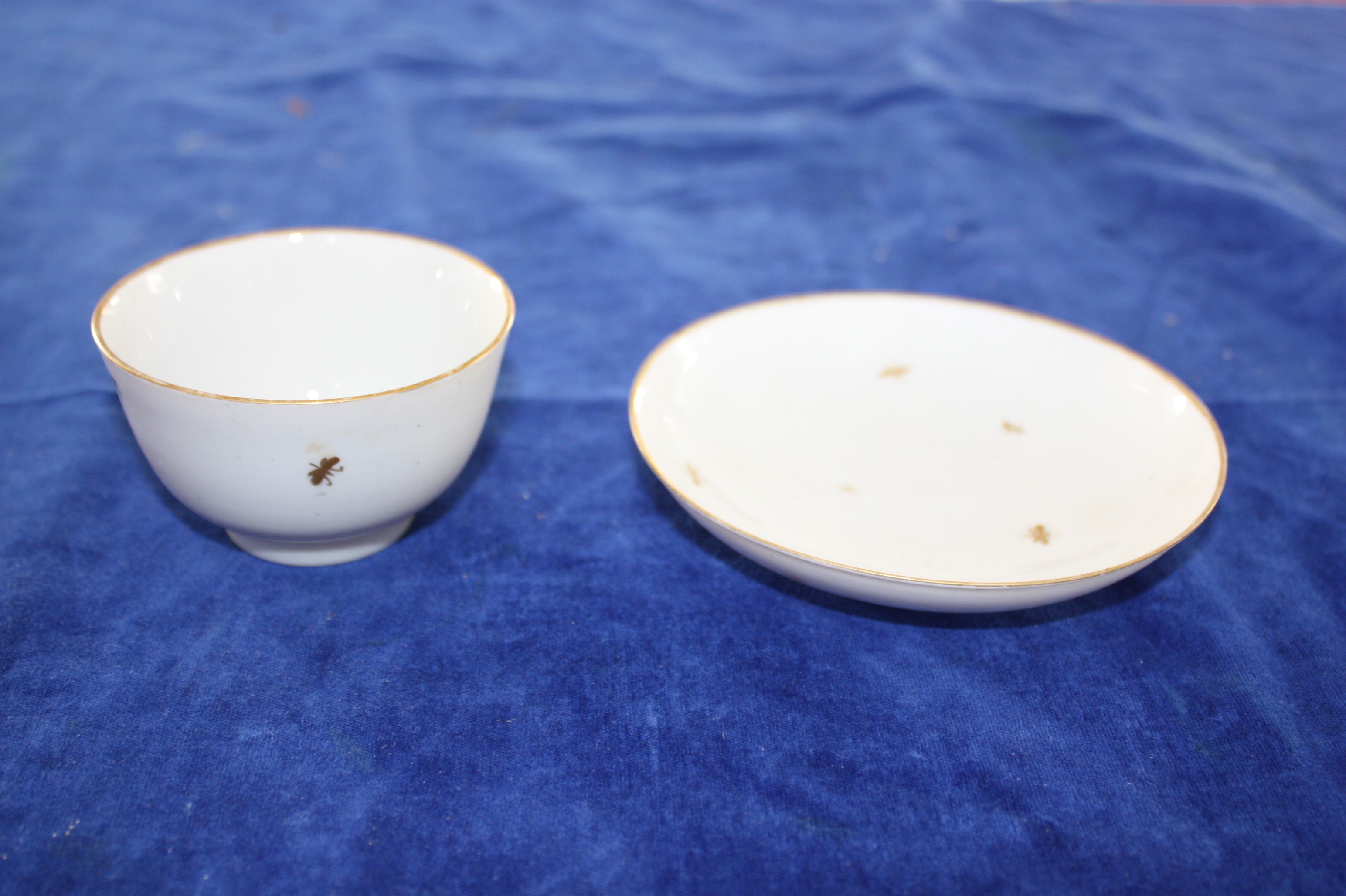 A late 18th Century Bristol tea bowl and saucer, with red anchor mark to base, a miniature - Image 3 of 7