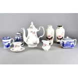 A Royal Albert Lavender Rose five place coffee set, with coffee pot, together with a pair of