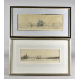 Five Wyllie landscape maritime etchings, titled Norwegian Timber Ships leaving the Thames, one of