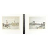 Claude A Rowbotham, engravings, later coloured, scenes of the Thames and London, signed and