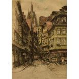 Luigi Kasimir (Austrian 1881-1962), two etching and colour aquatints of continental street scenes, a