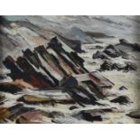 Attributed to Ian Simpson, acrylic on board, coastal landscape, marked verso Rosemullan Devon 98,