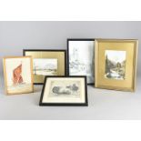 A collection of oils, watercolours and etchings, comprising a late 19th Century oil on board