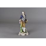 A 19th century Derby figure, of a gentleman dandy with a basket of flowers on rococo base AF 26.5 cm