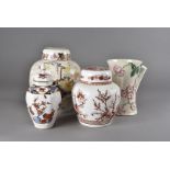 Four ginger jars, including Mason's, Coalport, Spode, and Maling, plus a Maling jug and dish,
