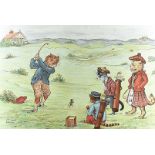 After Louis Wain, (1860-1939), The Drive, an anthropomorphic print, golfing cats, 37.5 cm x 56 cm,