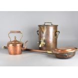 A 19th Century copper tea urn, with brass tap, twin handles and pouring spout, 38 cm high together