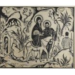A W R Leadbetter woodblock print, 20th Century, 'The Flight into Egypt', framed and glazed, 26 cm