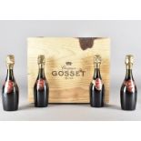Four bottles of Gosset Grand Rose Brut Champagne, the four small bottles in original wooden case,