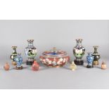 Three pairs of cloisonné vases and stands, the copper bodies all having floral decoration together