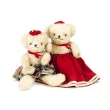 Two interesting Chilprufe teddy bears, both with cream wool plush, orange ad black glass eyes, black