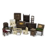 A quantity of Pit-A-Pat furniture: including radio, cutlery box on legs, fireplace with club fender,