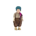 A fine Käthe Kruse boy Doll No.1, with painted cloth head, blue eyes, blonde hair, cloth body,