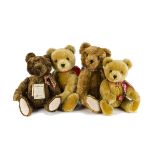 Four modern Hermann teddy bears: one brown limited edition No.2084 of 4000; all with red plastic