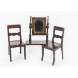 A pair of English late 19th century large scale dolls’ house chairs, with shaped back stretcher -