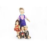 Three Norah Wellings cloth dolls: a larger than normal ‘Moreton Bay’ velvet and brushed cotton