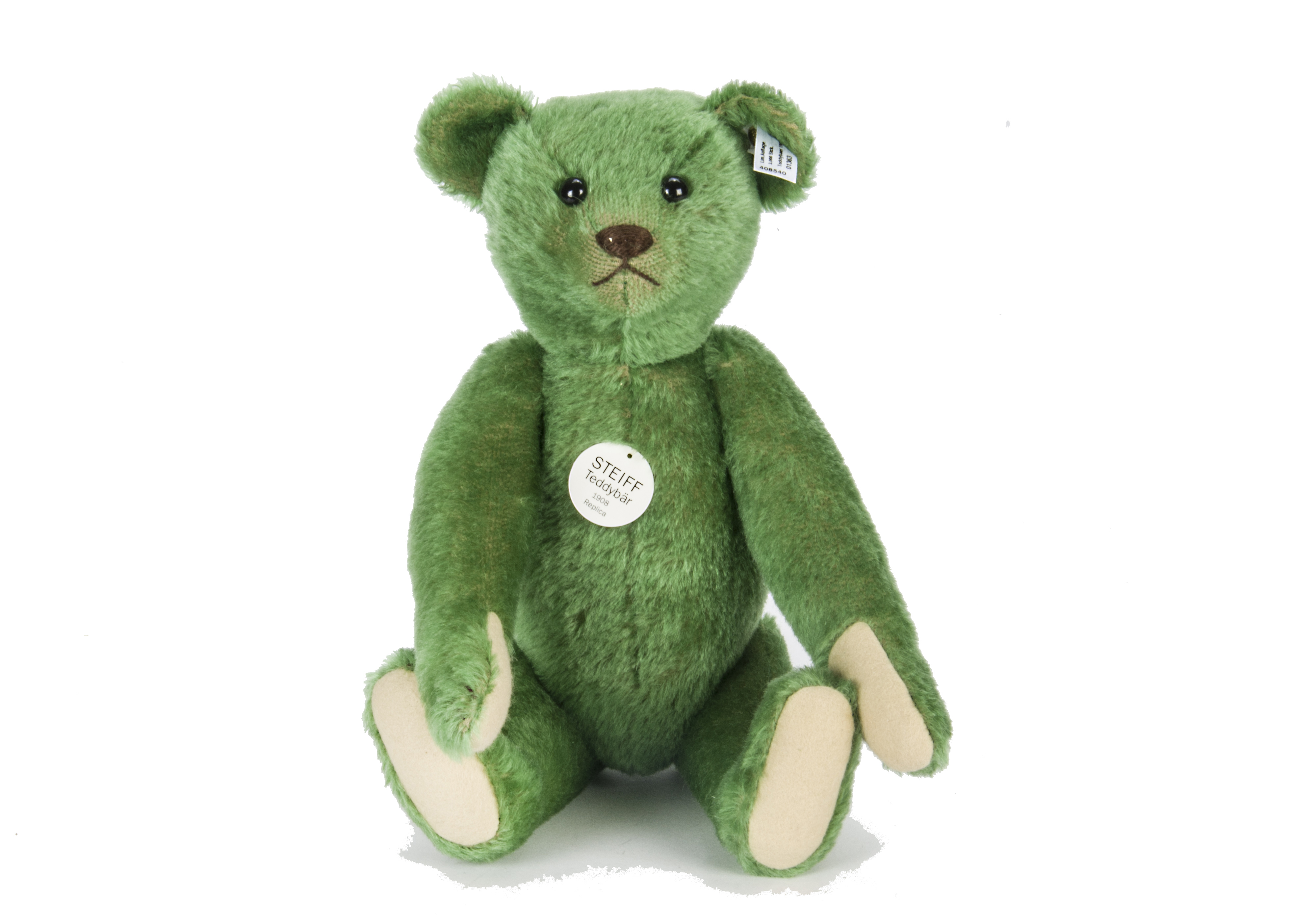 A Steiff Limited Edition green Teddy Bear 1908, 1363 of 3000, in original box with certificate,