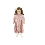 A Kestner 168 child doll, with blue lashed sleeping eyes, brown hair wig, jointed composition body