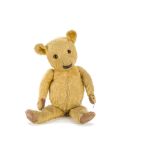 A Chad Valley Magna type teddy bear 1930s, with golden mohair, replaced orange and black glass eyes,