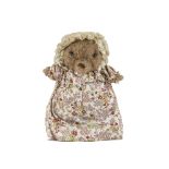 An unusual Beatrix Potter Mrs Tiggywinkle hedgehog, with brown wool plush, boot button eyes, brown