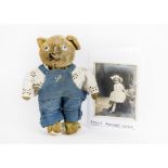 A rare Einco Master Teddy with provenance, with blonde mohair, white, blue and black googly eyes,