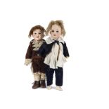 Two character dolls: a Gebruder Heubach 8192 head with brown sleeping eyes, blonde mohair wig,