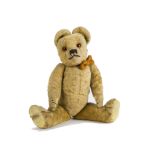 A 1940s Merrythought artsilk teddy bear, with golden plush, orange and black glass eyes,