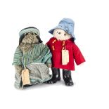 A Gabrielle Design Paddington and Aunt Lucy, Paddington in red duffle coat, pale blue hat and