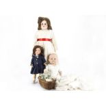 Various dolls: an Armand Marseille 370 shoulder head on jointed kid body -23in. (58.5cm.) high (