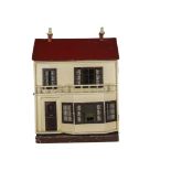 A G & J Lines dolls’ house circa 1915, cream painted with lithographed tinplate front door with