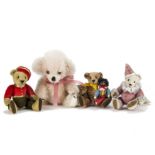 Three miniature Brightmore Bears: Bertie Bellhop -4½in. (11.5cm.) high; Chelsea; and Just Good