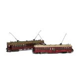Two Japanese Brass H0 Gauge Pacific Electric Bogie Tramcars, both in PE red livery, comprising a