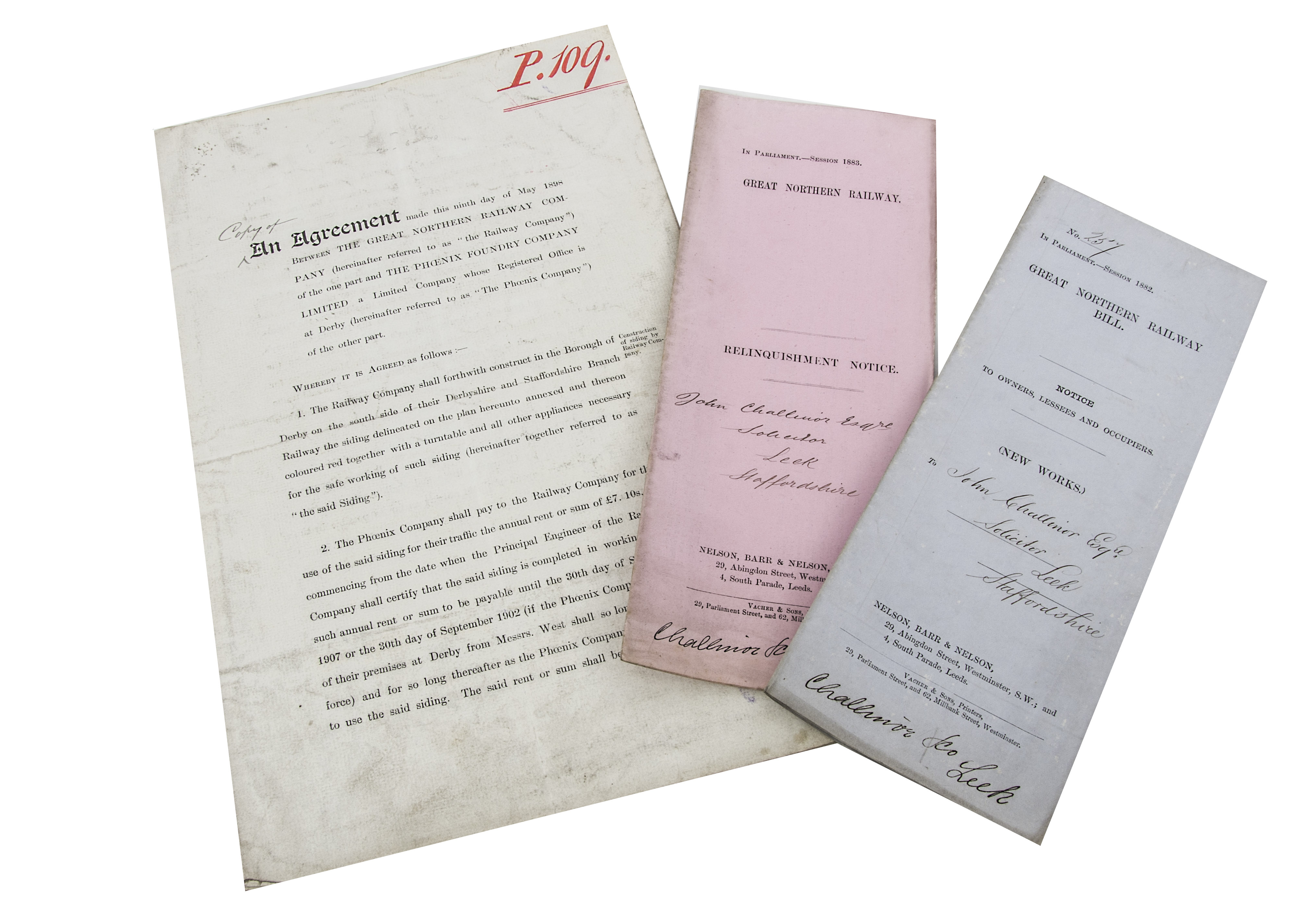 Victorian G.N.R. Legal Agreement, 1898 agreement between G.N.R. and The Phoenix Foundry Co to