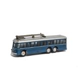 A Rivarossi H0 Gauge 3-axle Alfa-Romeo Trolleybus (Minobus), with plastic body in blue with silver