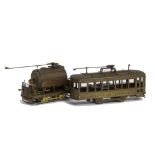 Two Japanese Brass H0 Gauge American 4-wheel Tramcars, in lacquered brass finish, comprising a