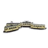 Hamo Two-axle H0 Gauge Continental Tramcars, comprising one motor car with pantograph in cream