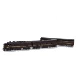 Tenshodo H0 Gauge Pennsylvania RR F-9 Diesel Locomotive and Rail-Line Coaching Stock, the locos a