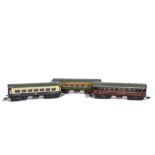 Three Märklin H0 Gauge 3-rail Pre-war ref 342 and 349 Coaches, all with pressed tinplate bogies