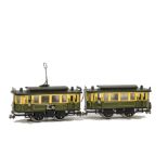 A Hehr (Märklin Reproduction) Continental 0 Gauge 3-rail Tram and Trailer Set, ref 13070, in green/