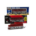 American 0 Gauge 3-rail Alco Diesel Locomotive Set by K-Line, in ‘Golden State’ red/silver,