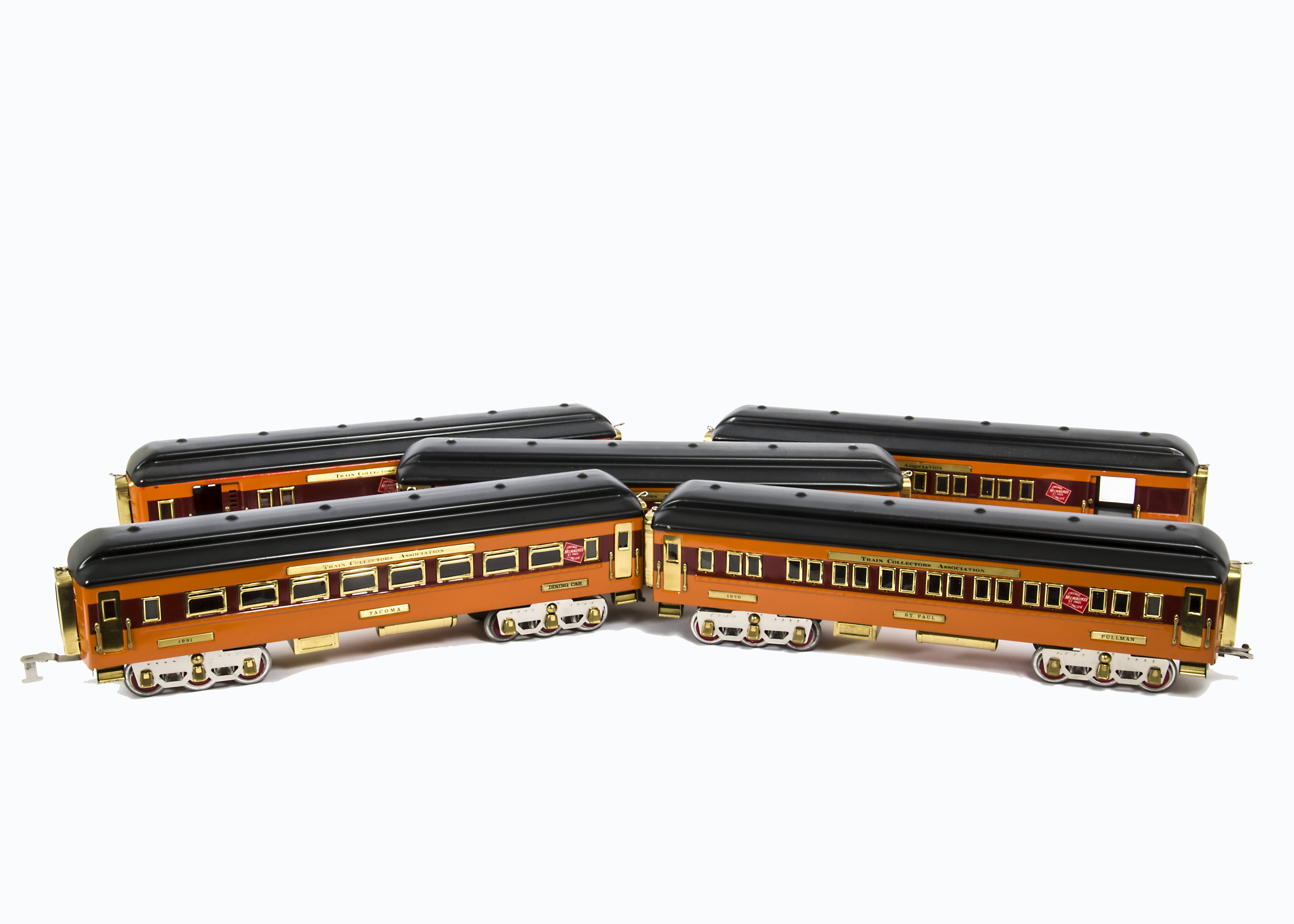 A Rake of 5 Modern Repro TCA-Special Standard Gauge 3-rail Coaches, all special editions by Model