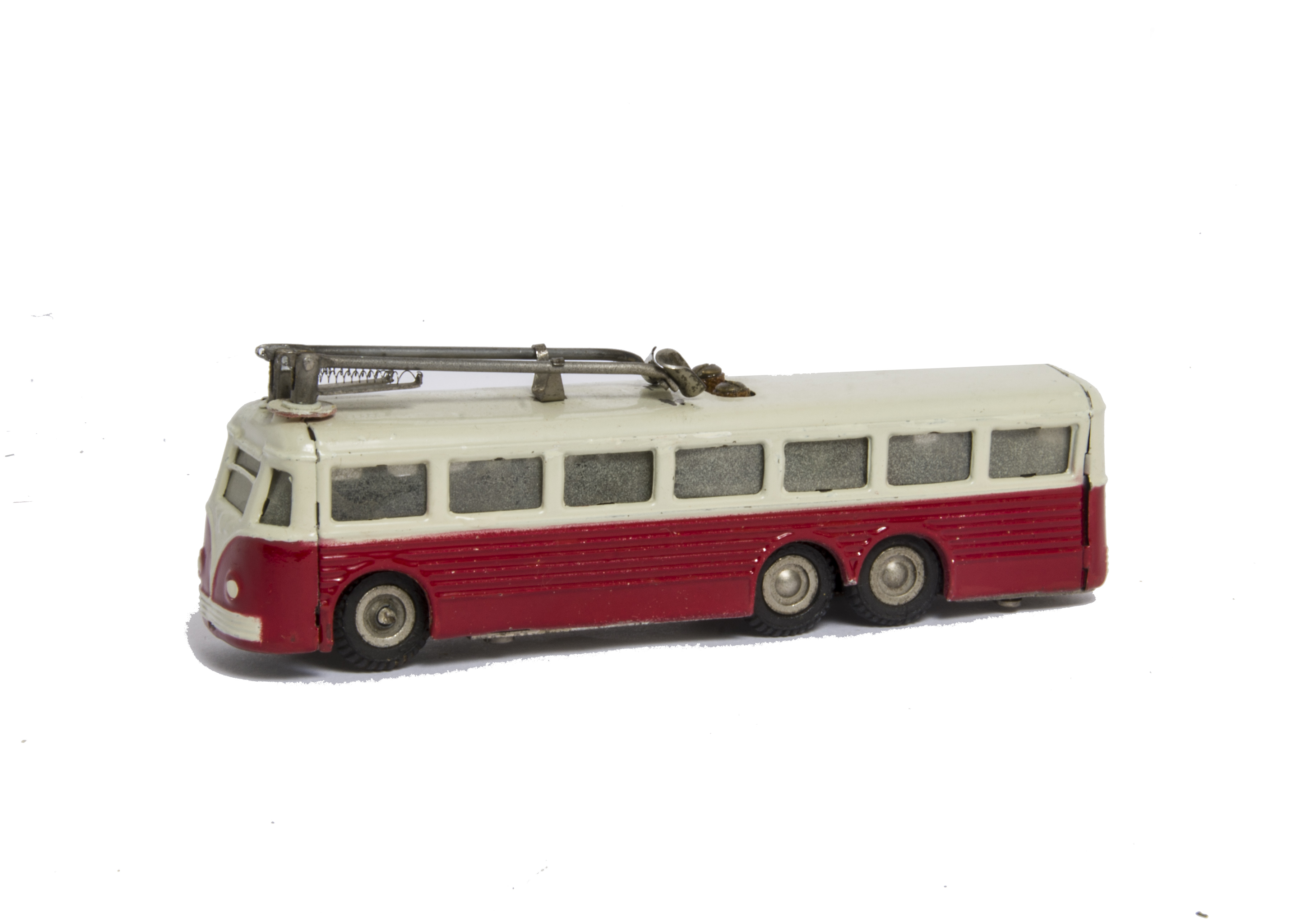 An Uncommon Rico (Spain) H0 Gauge 3-axle Alfa-Romeo Trolleybus, with tinplate body in red/cream (