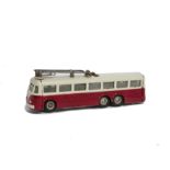 An Uncommon Rico (Spain) H0 Gauge 3-axle Alfa-Romeo Trolleybus, with tinplate body in red/cream (