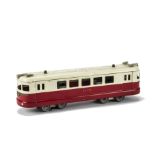 An 0 Gauge 2/3-rail SNCF Bogie Diesel Railcar by Hachette (1957), in painted red/cream livery, VG.