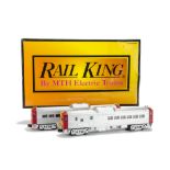 American 0 Gauge 3-rail RDC Budd Railcar Set by Rail-King (MTH), in Santa Fe silver with red cab