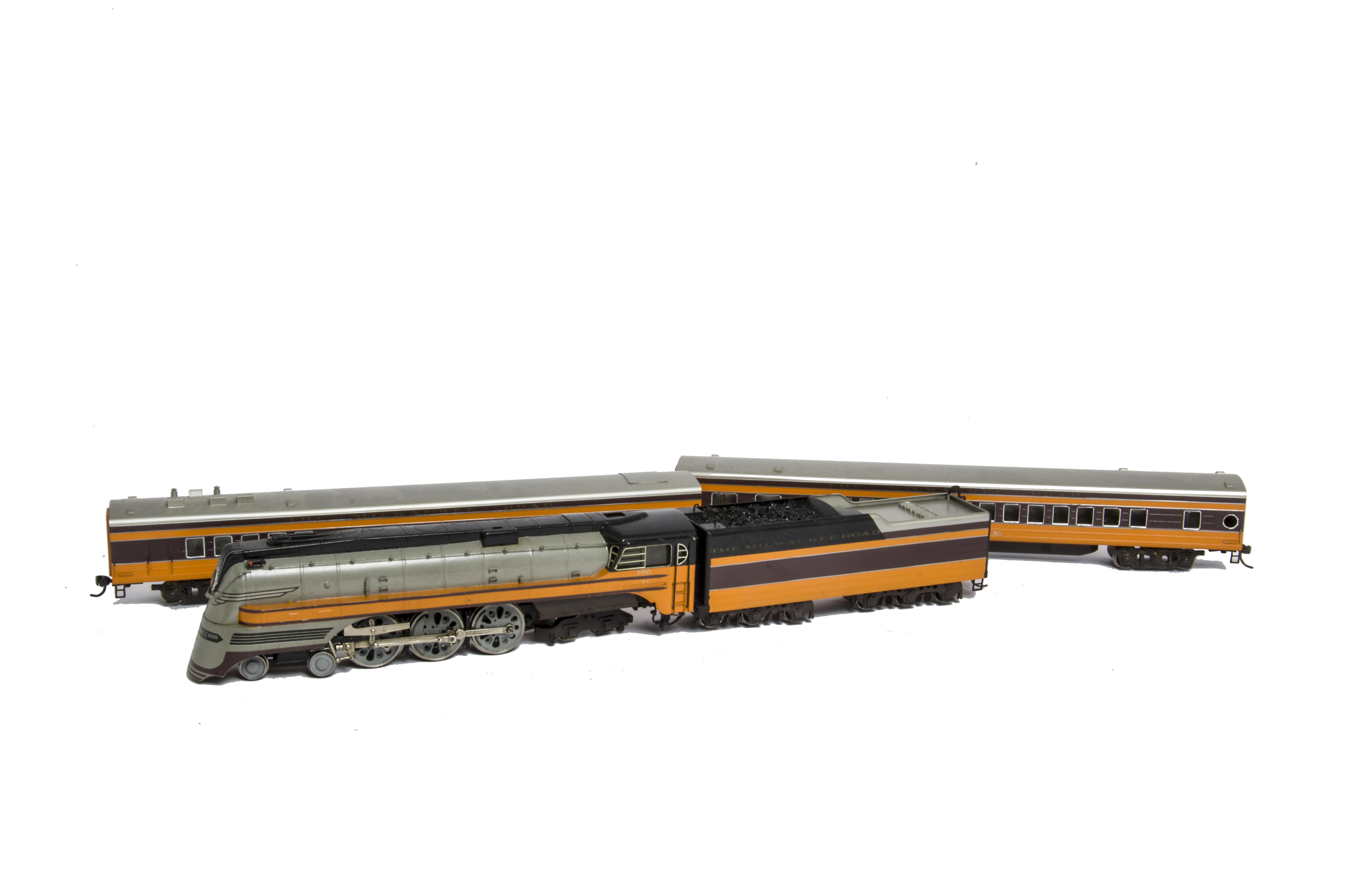 An NKP H0 Gauge Milwaukee Road streamlined 4-6-4 Steam Locomotive and Coaching Stock, the loco a