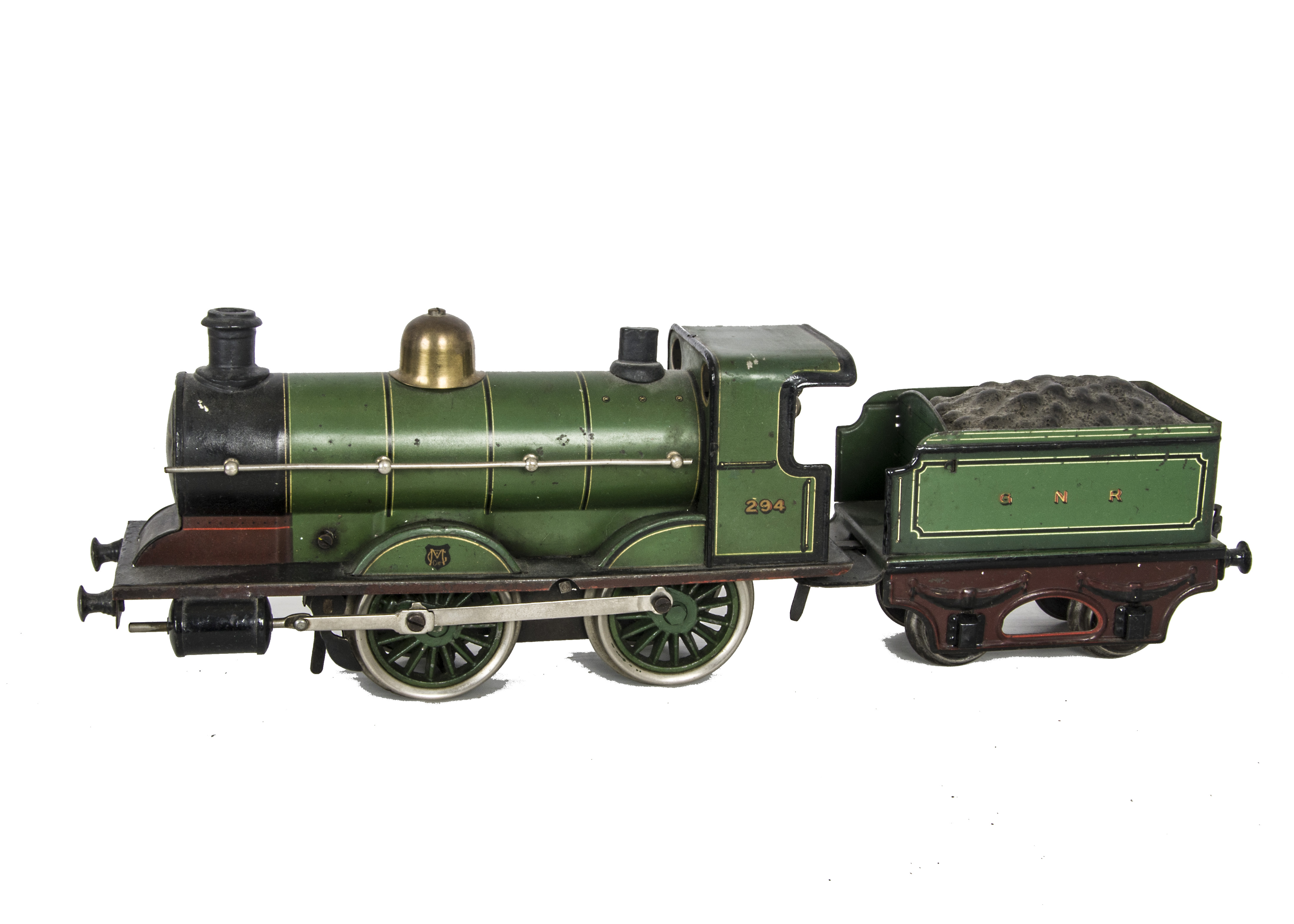 A Gauge I Clockwork GNR 0-4-0 Locomotive and Tender by Märklin, in GNR green livery as no 294,