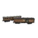 Bassett-Lowke 0 Gauge LMS Mail Coach and 12-wheel Dining Saloon, both in LMS crimson, comprising