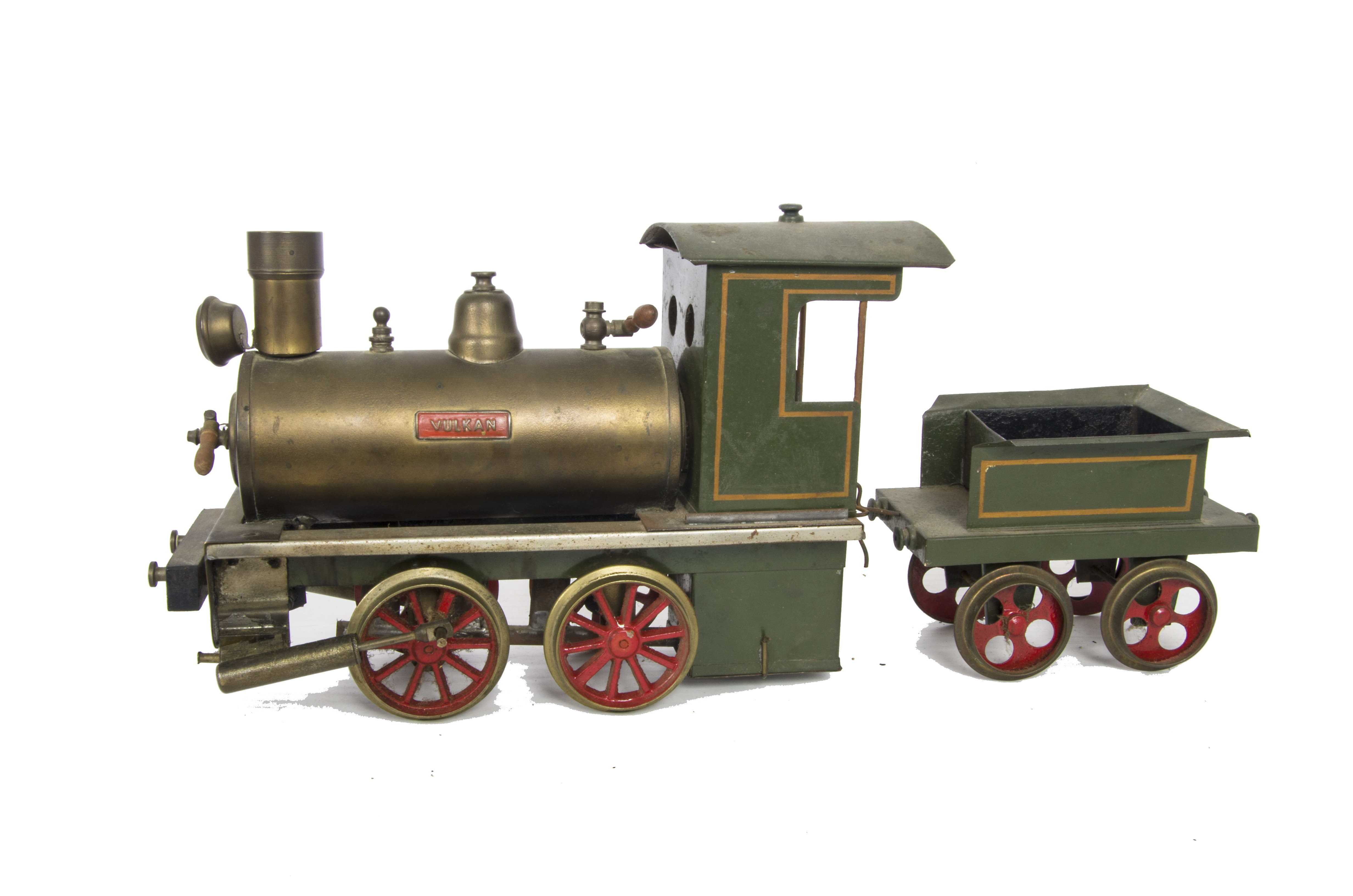 A Gauge 3 Spirit-fired ‘Vulkan’ 0-2-2 Steam Locomotive and Tender by Ernst Plank, with twin