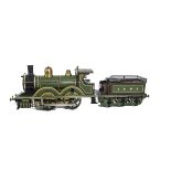 A Restored Bing Gauge III (64mm) Clockwork LSWR 0-4-0 and Tender, nicely re-finished in LSWR green